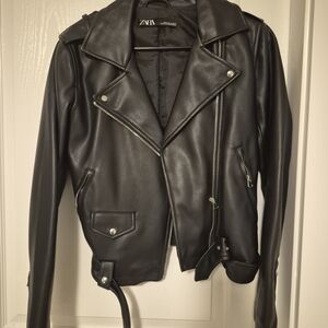Zara Women's Black Leather Moto Jacket